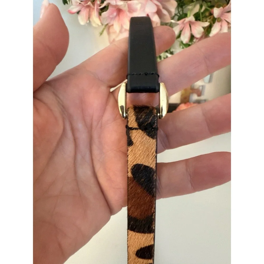 Banana Republic Dyed Calf‎ Hair Faux Leather Brown Skinny Belt Leopard Print XS